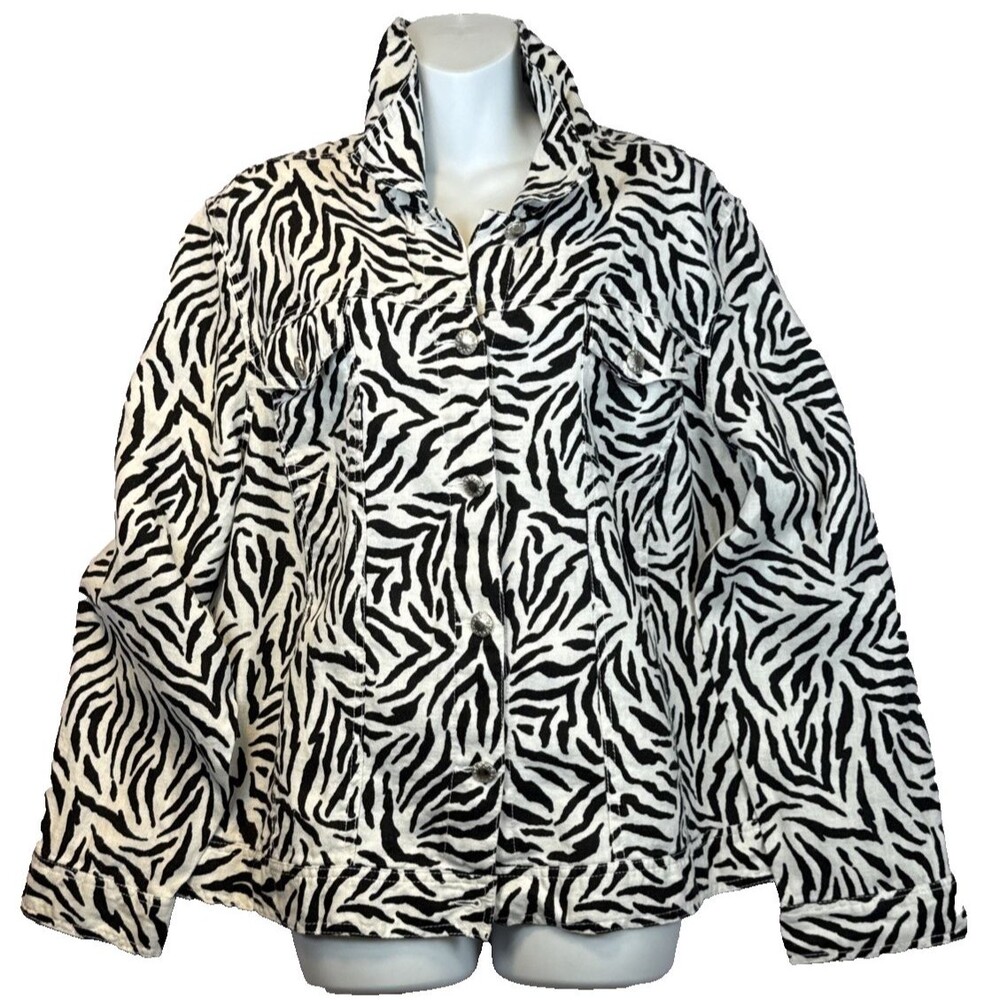 Lucy & Laurel Anthropologie Zebra Jacket Linen 2XL/3XL  Animal Print Plus
